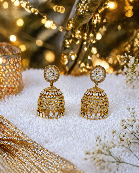 Majestic Golden Diamond Jhumkas