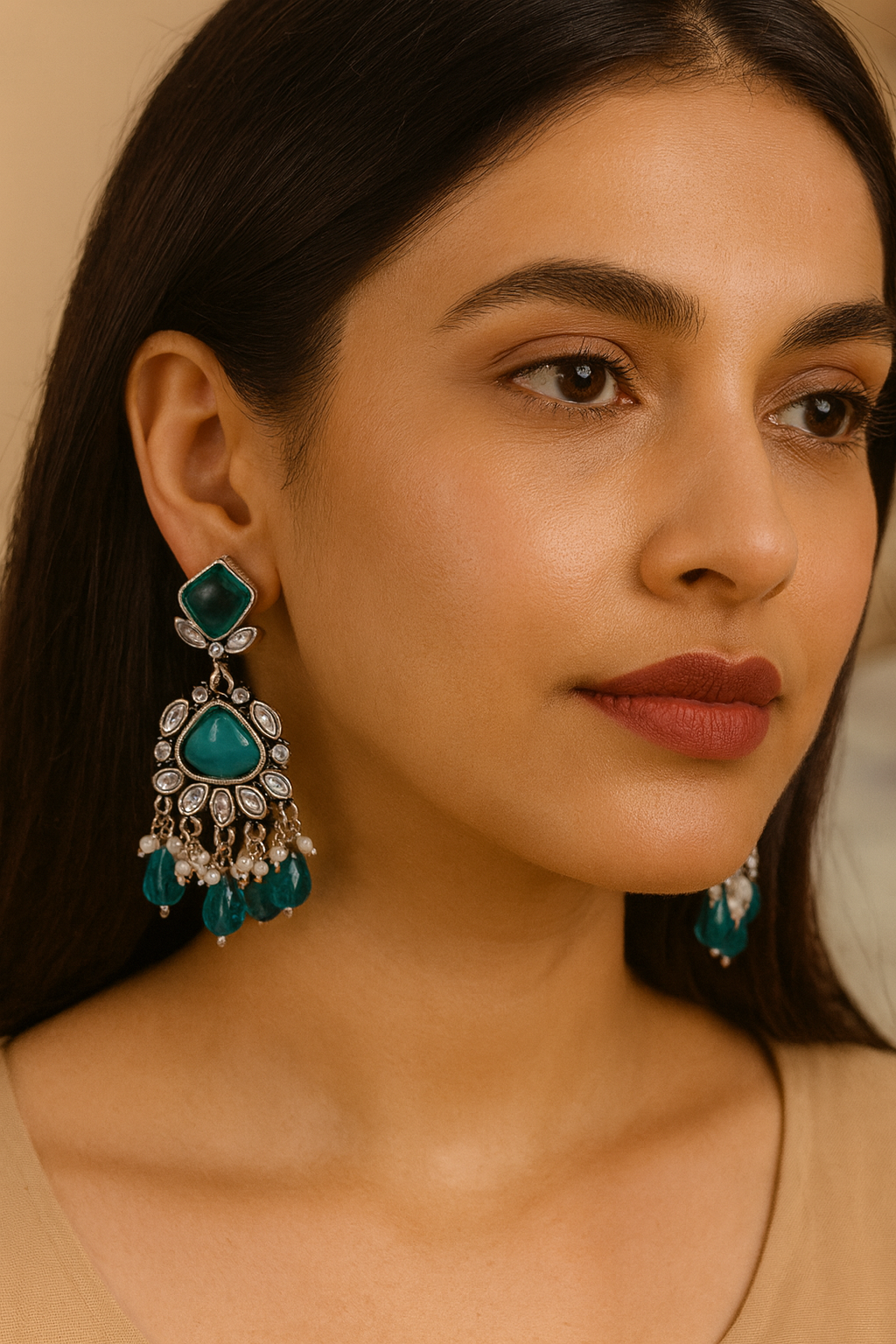 Green Sunshine Kundan Drop Earrings