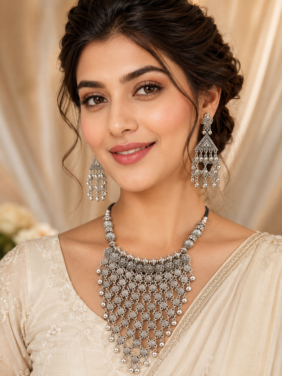 Traditional Silver Filigree Statement Necklace Set
