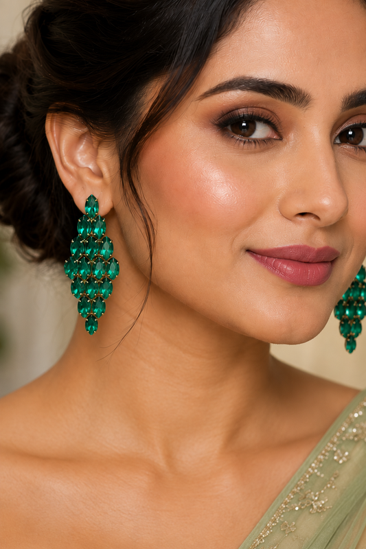 Green Midnight Elegance Crystal Earrings