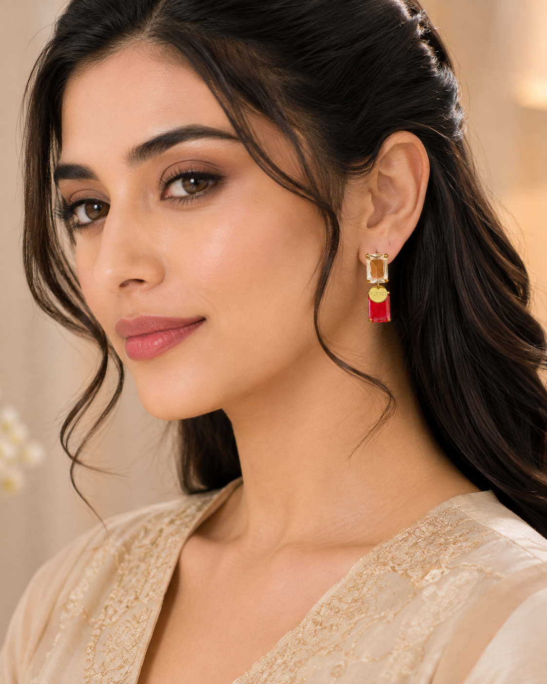 Dual-Tone Mismatch Crystal Drop Earrings