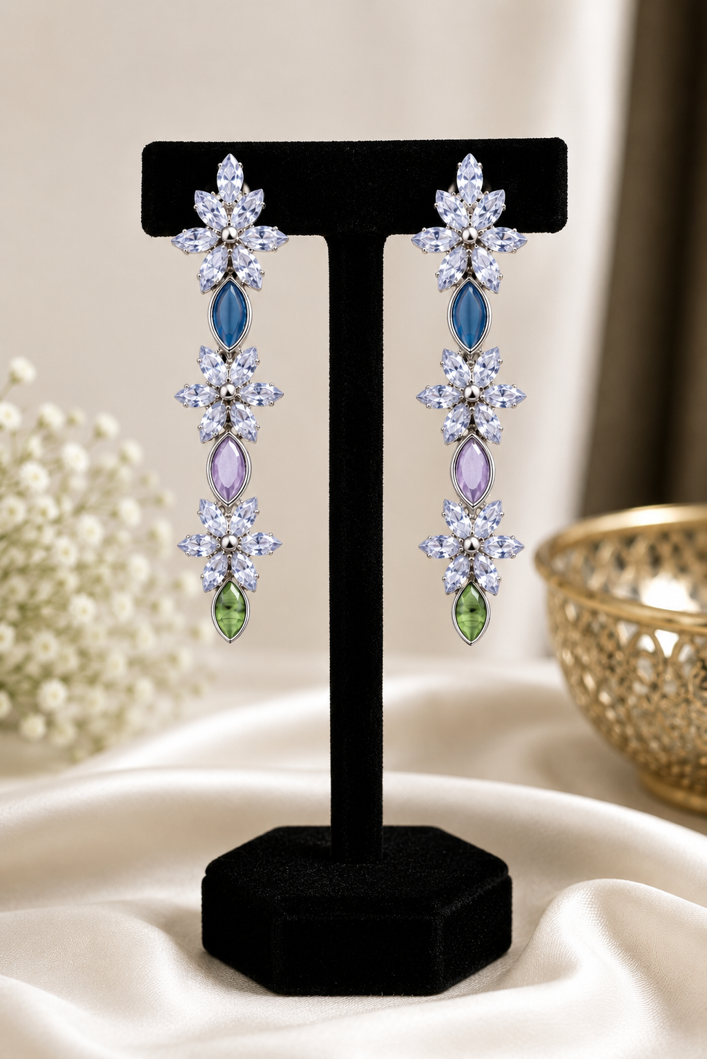 Celeste Bloom Crystal Drop Earrings