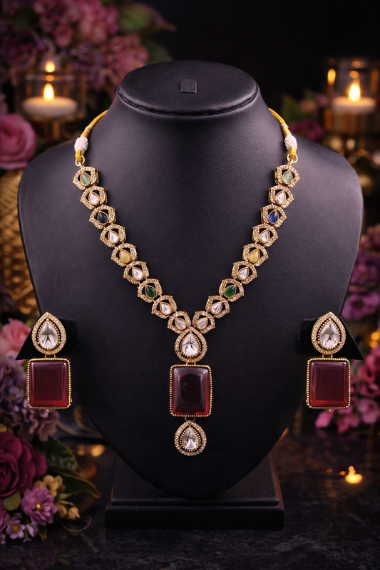 Royal Multigem Polki Necklace Set