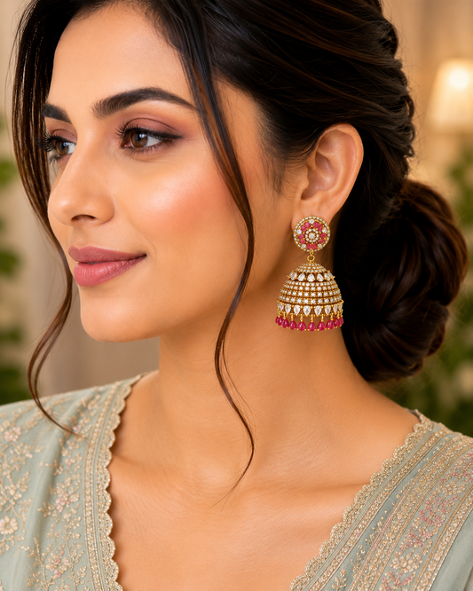 Ruby Majestic Golden Diamond Jhumkas
