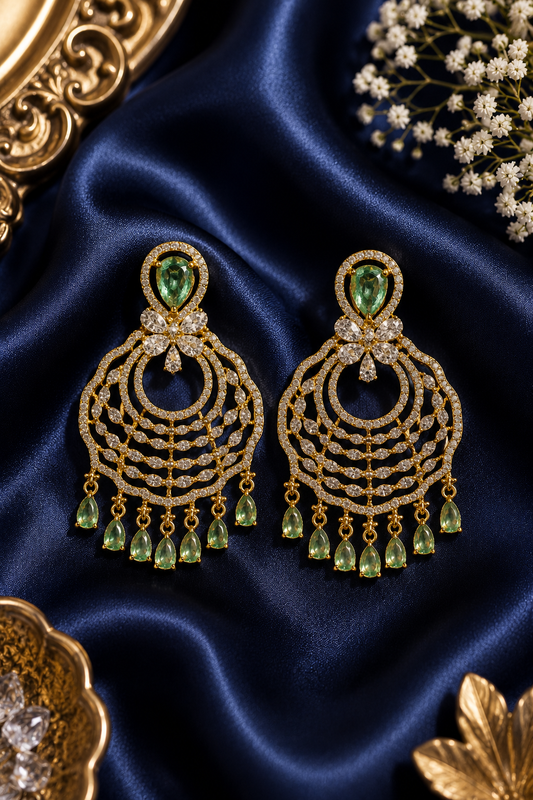 Green Stone Chandelier Earrings