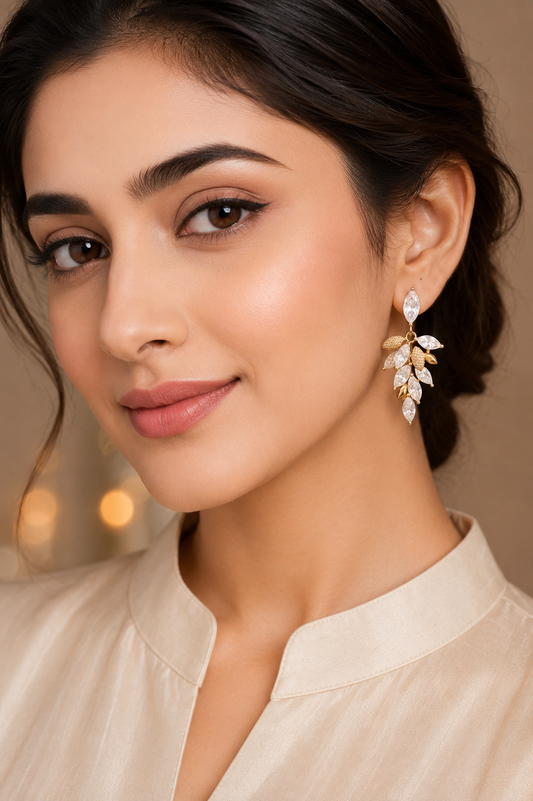 Crystal Cascade Leaf Earrings