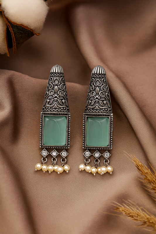 Emerald Grace Oxidized Earrings