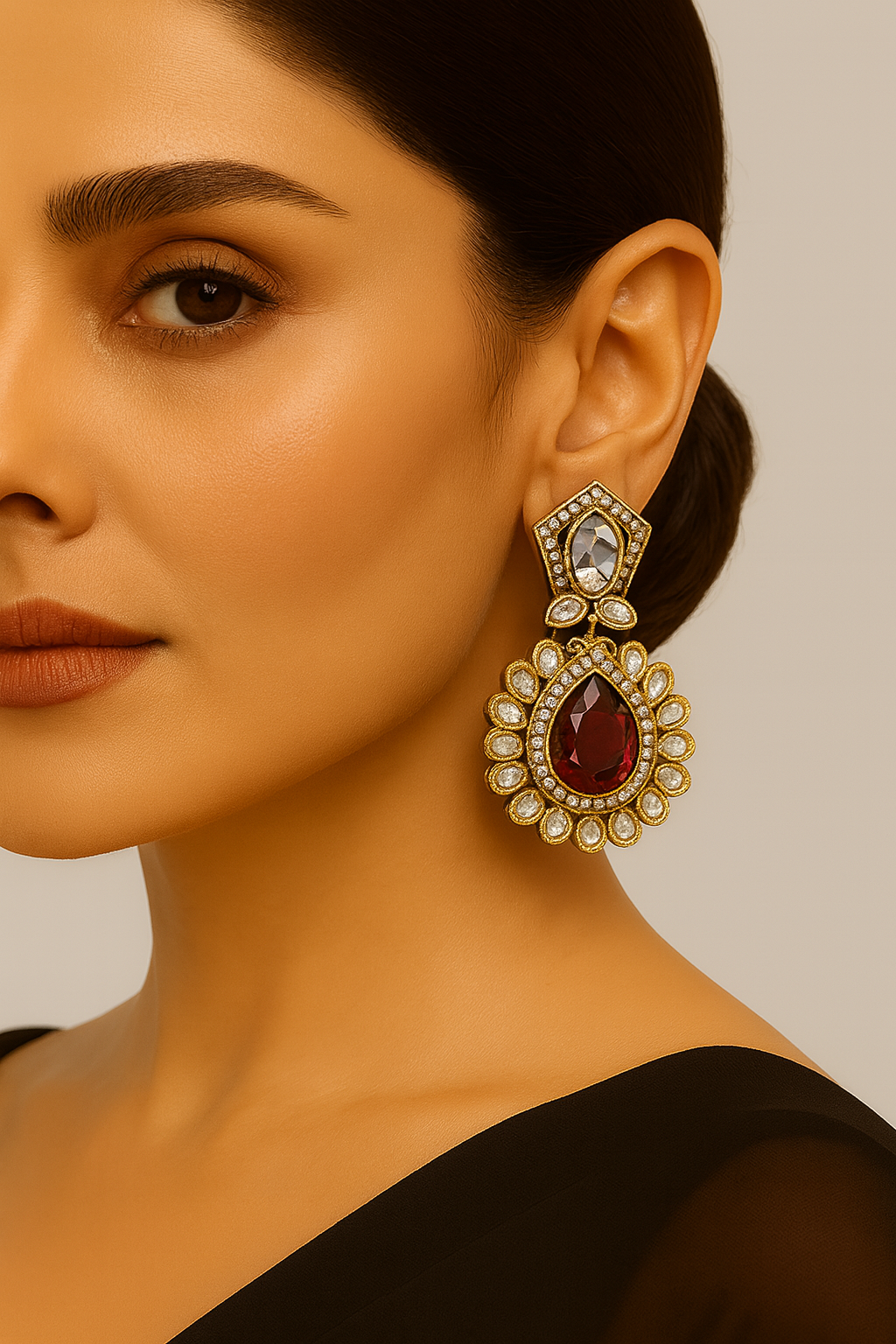 Crimson Royale Kundan Studs