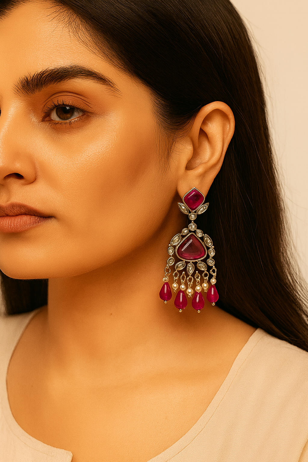 Purple Sunshine Kundan Drop Earrings