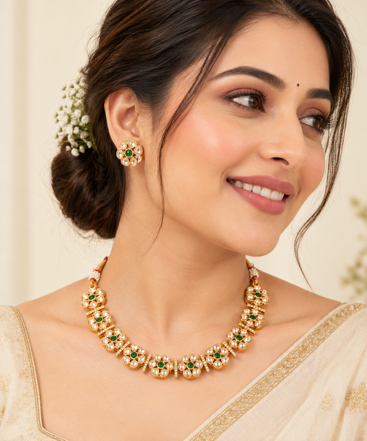 Royal Emerald Floral Necklace Set