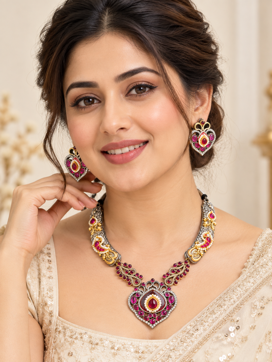 Royal Ruby Heart Necklace Set