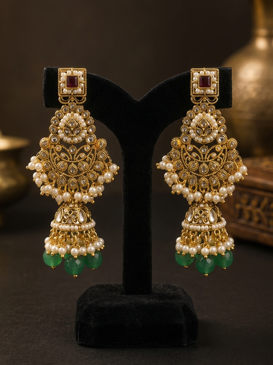 Rajwada Emerald Pearl Statement Set