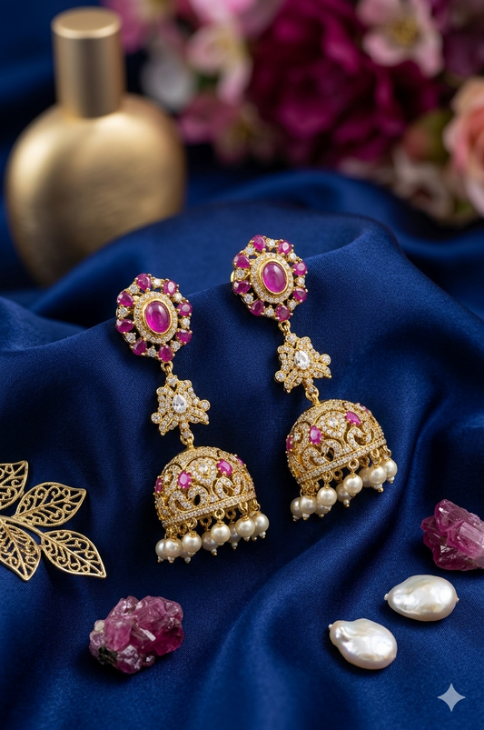 Deep Pink Timeless Heritage Pearl Jhumkas
