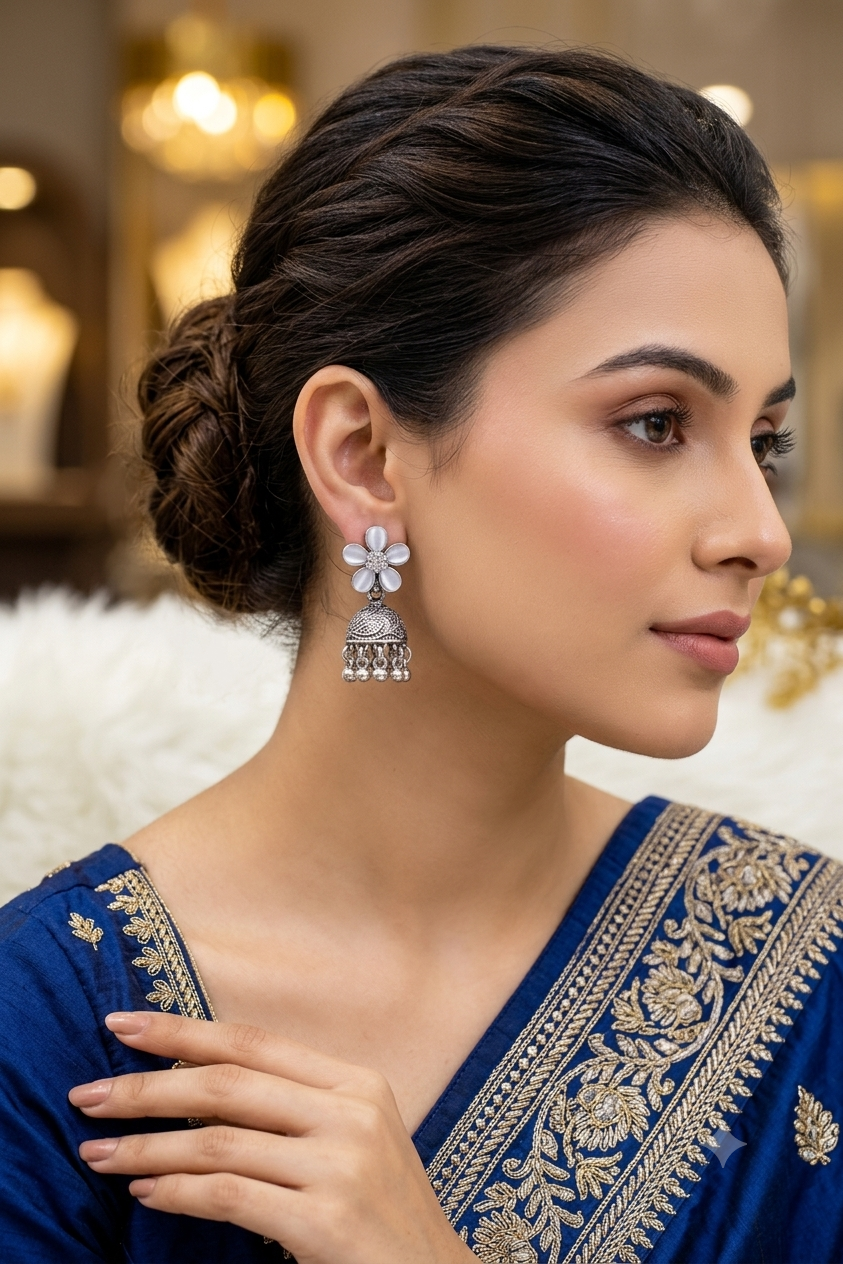 Moonlit Blossom Oxidized Jhumkas