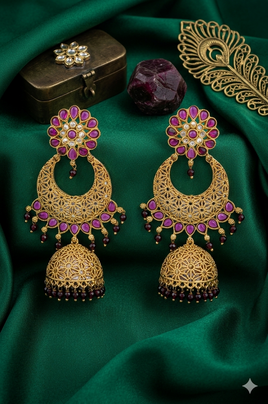 Ethereal Ruby Bloom Filigree Earrings
