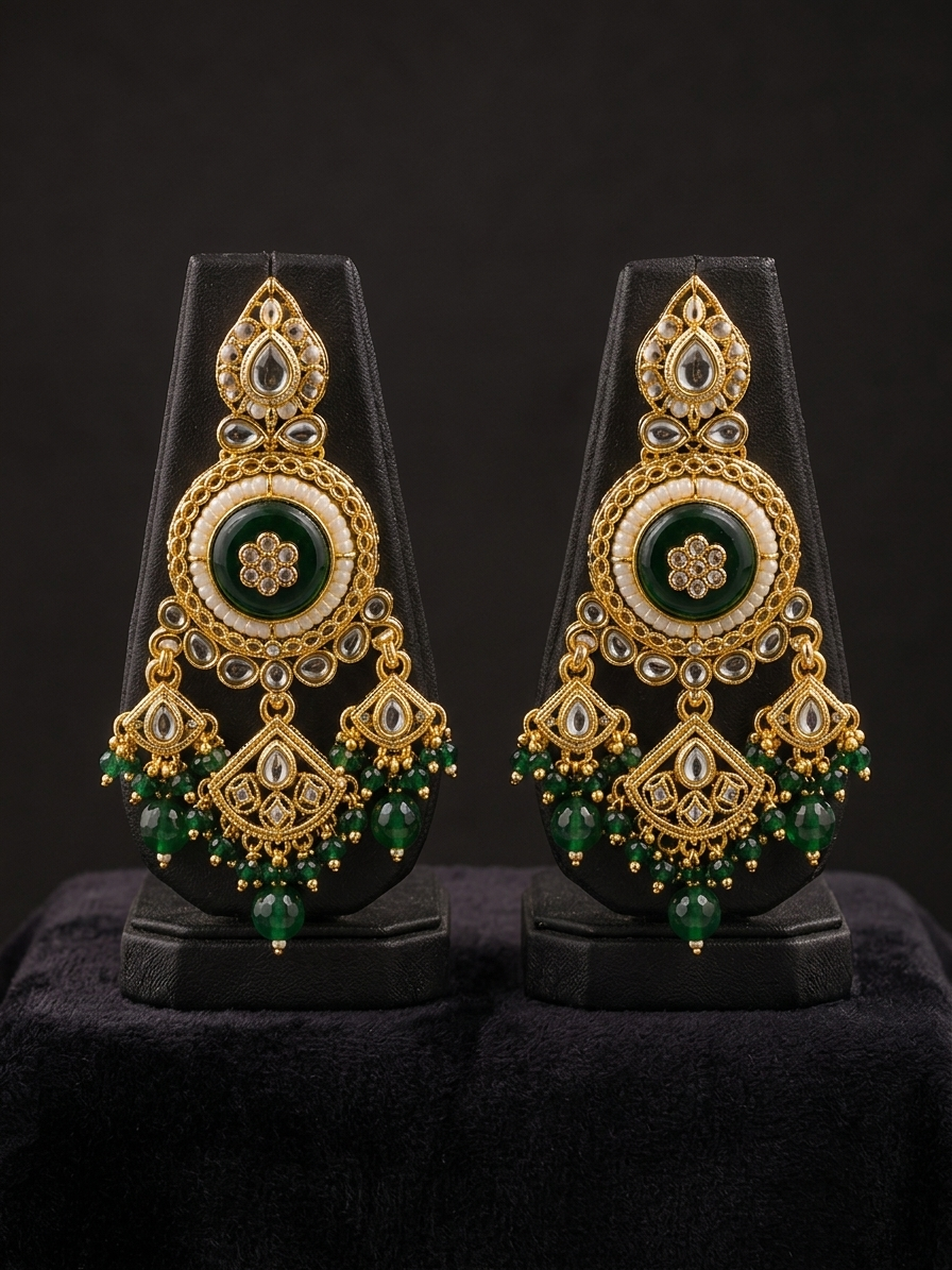 Emerald Kundan Pearl Necklace Set