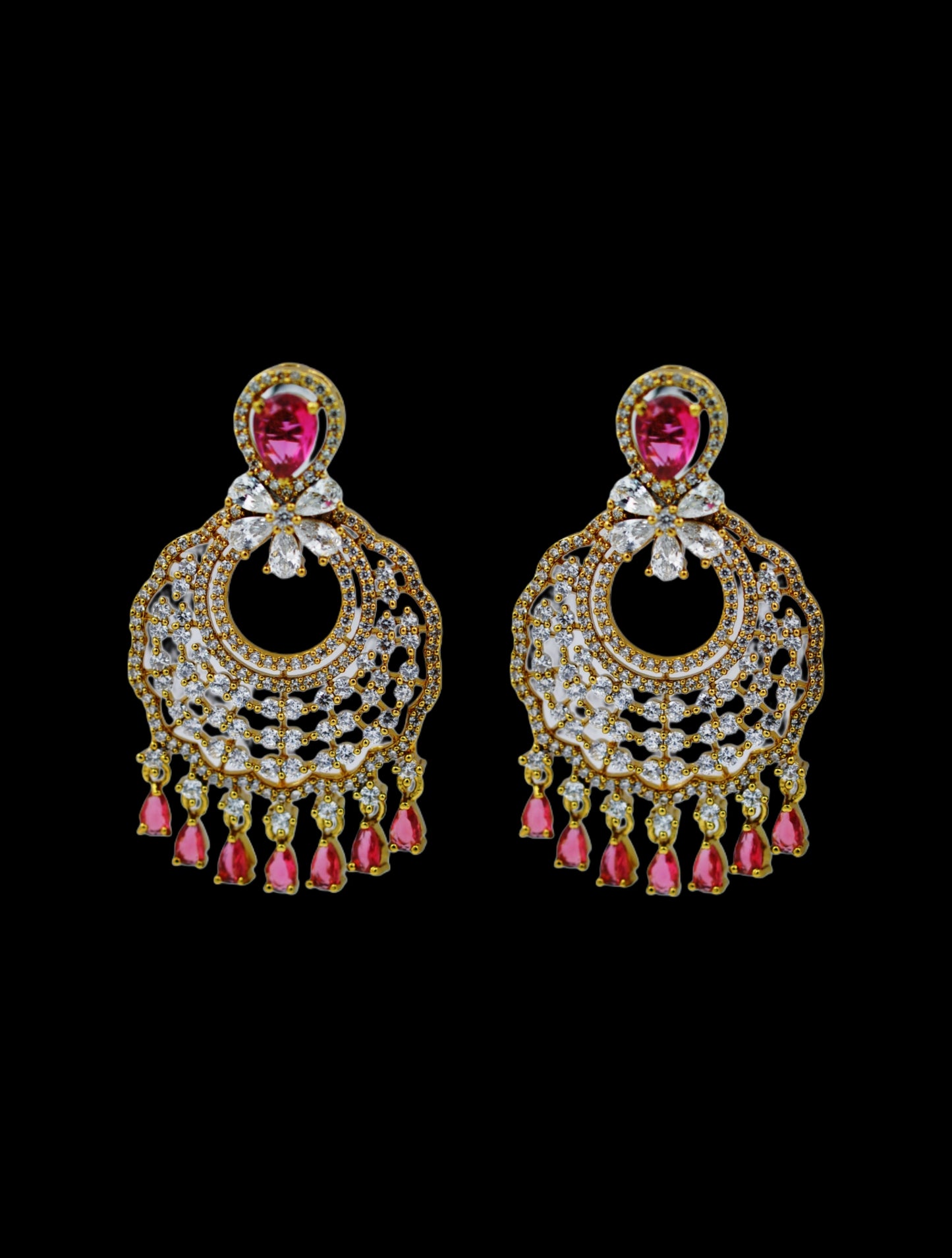 Royal Radiance: Gold & Ruby Chandelier Earrings
