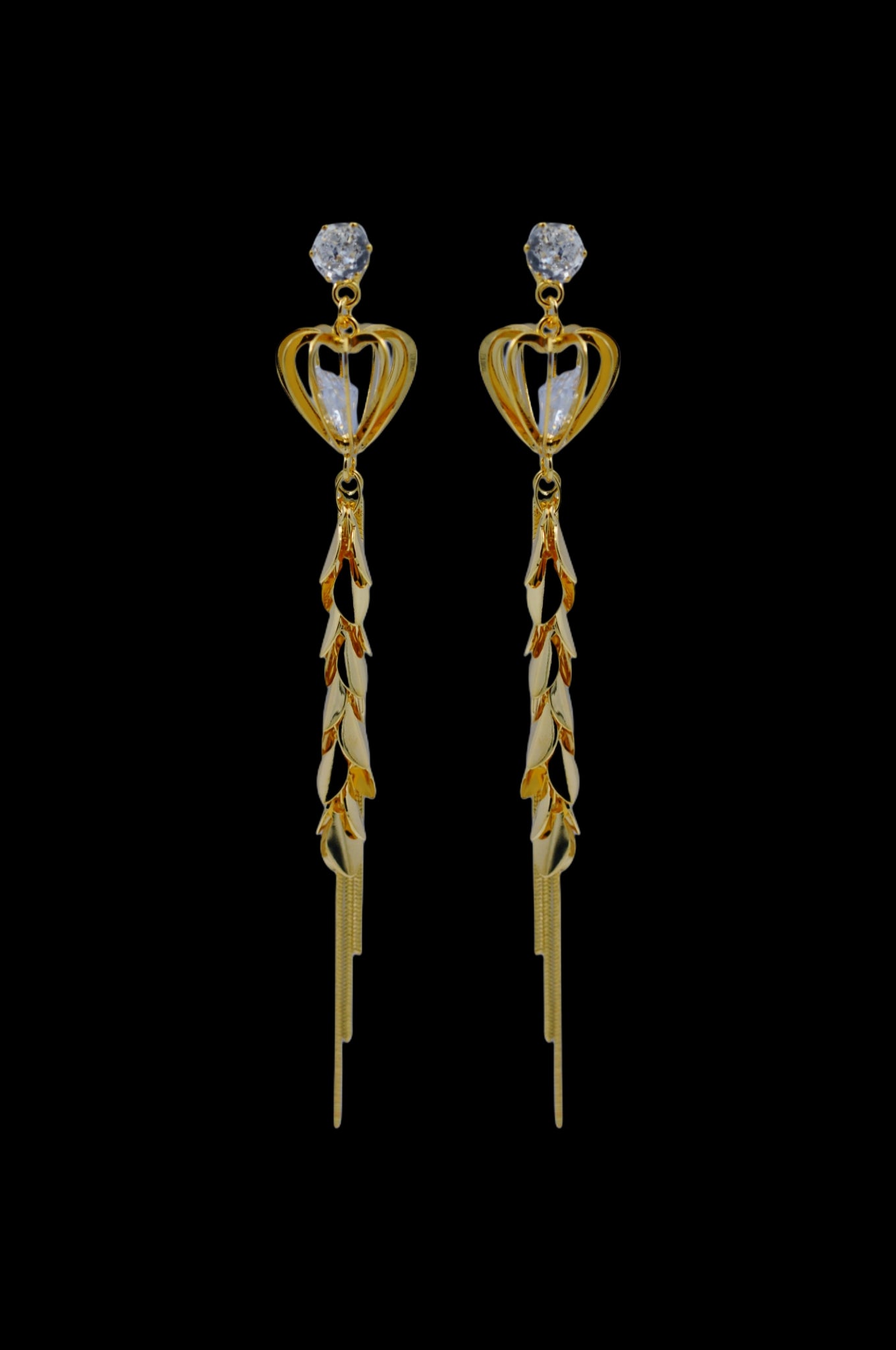 Enchanted Gold Heart Dangle Earrings