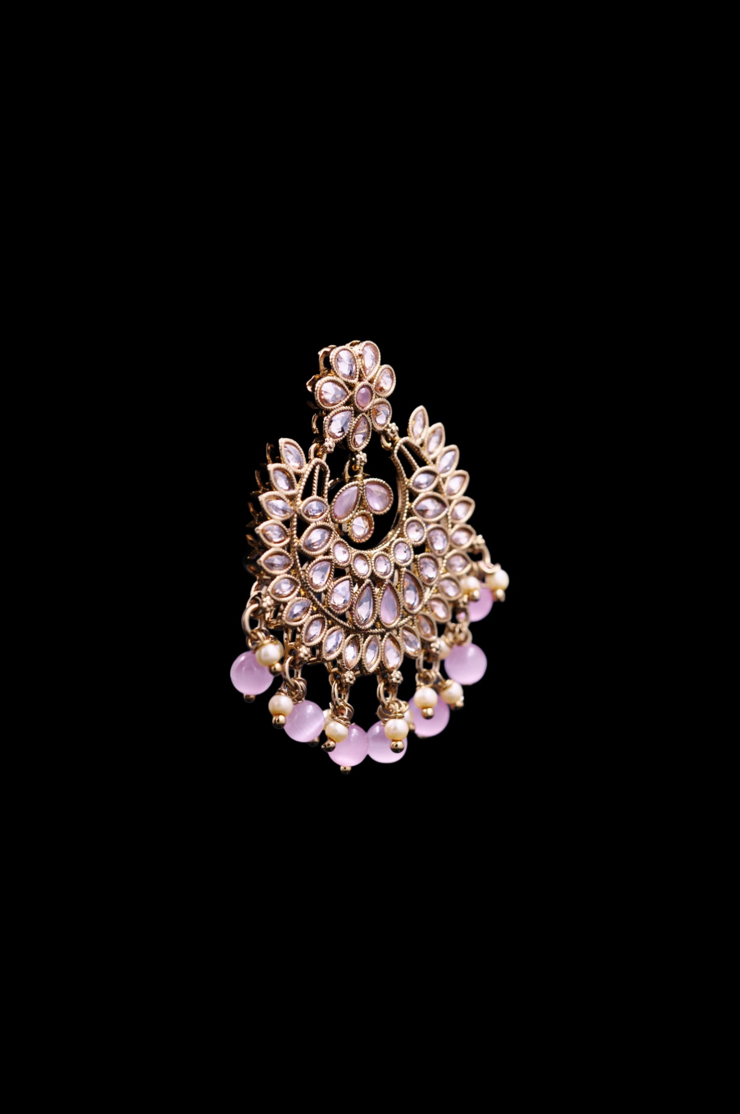 Pink Royal Kundan Chandbali Earrings