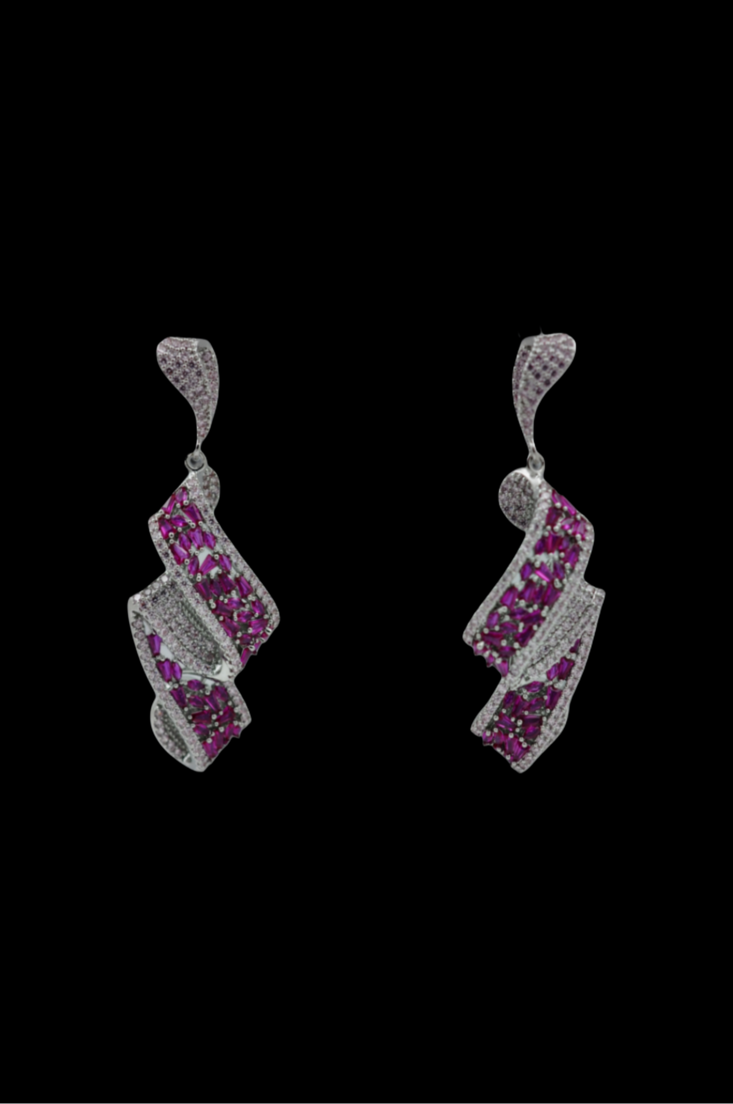 Deep Pink Twilight Swirl Pavé Earrings