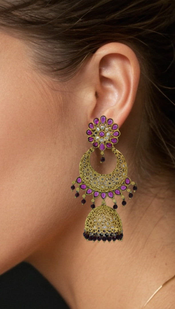 Ethereal Ruby Bloom Filigree Earrings