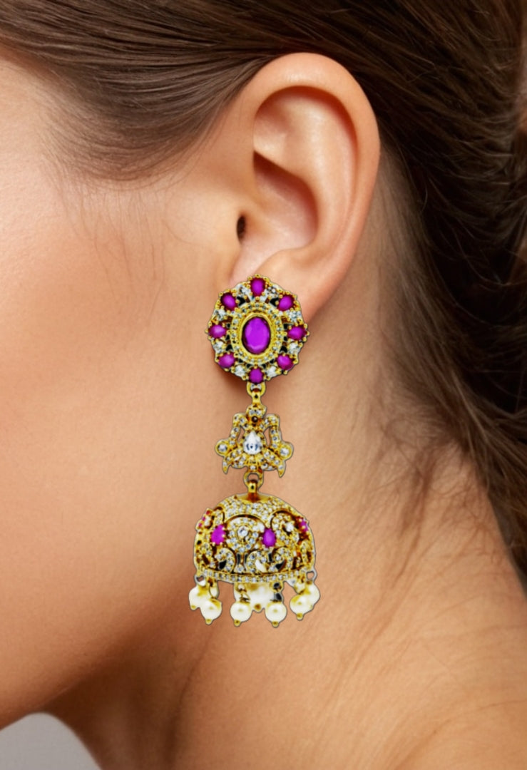 Deep Pink Timeless Heritage Pearl Jhumkas