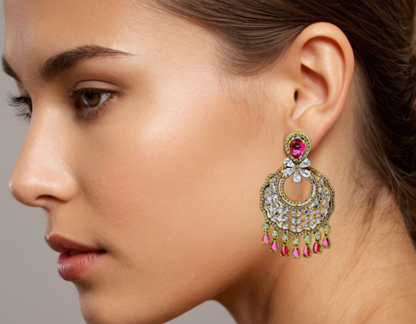 Royal Radiance: Gold & Ruby Chandelier Earrings