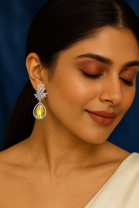 Yellow Royal Elegance Teardrop Crystal Earrings