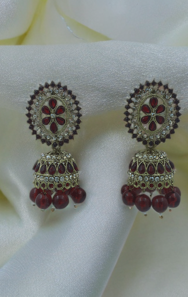 Red Ruby Noor Jhumka Earrings