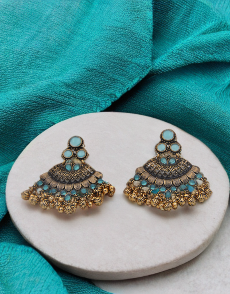 Vintage Bohemian Antique Gold Chandbali Earrings