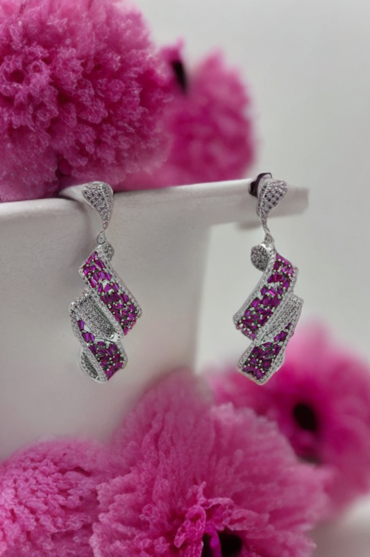 Deep Pink Twilight Swirl Pavé Earrings