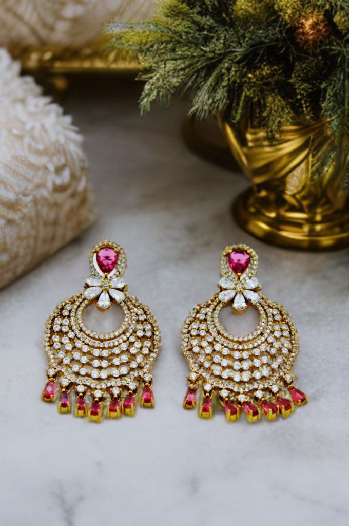 Royal Radiance: Gold & Ruby Chandelier Earrings