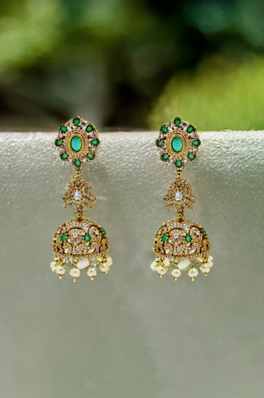 Green Timeless Heritage Pearl Jhumkas