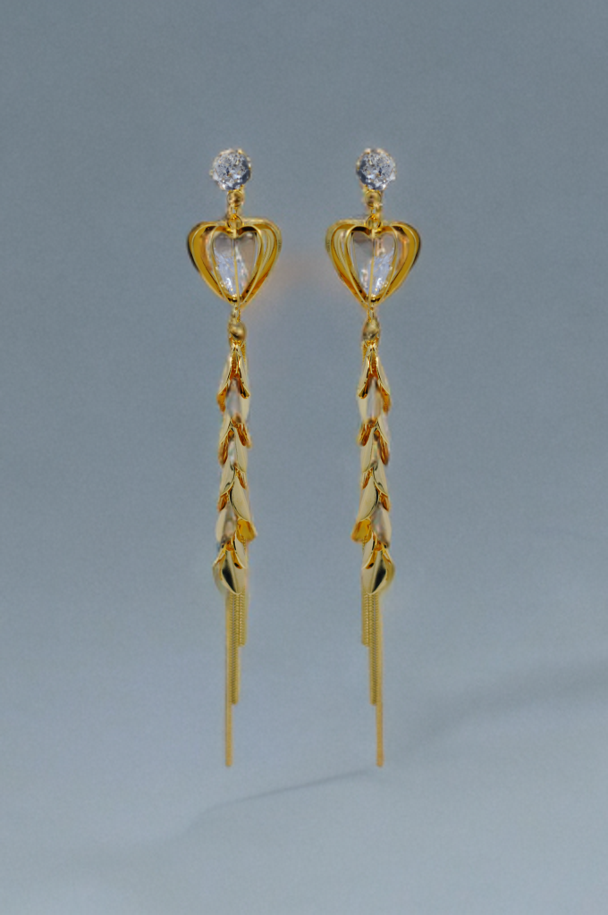 Enchanted Gold Heart Dangle Earrings