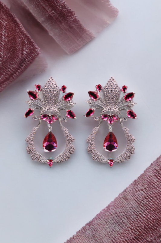 Wine Red Vintage Glamour Crystal Earrings