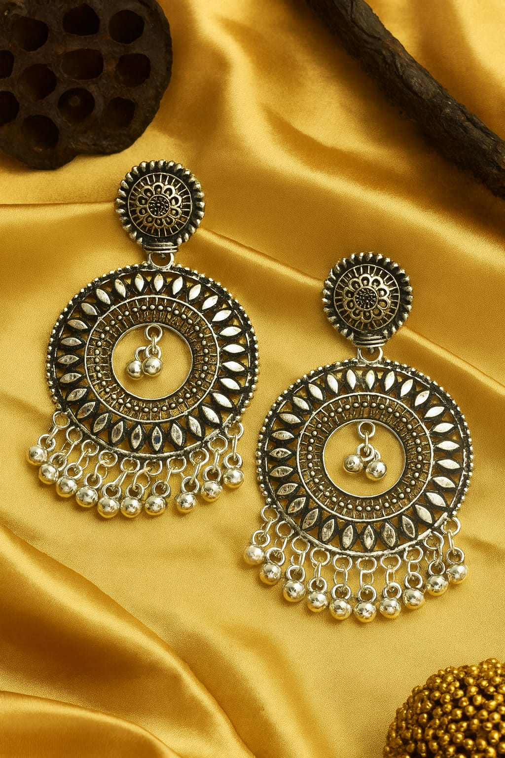 Noor Oxidised Circle Drop Earrings