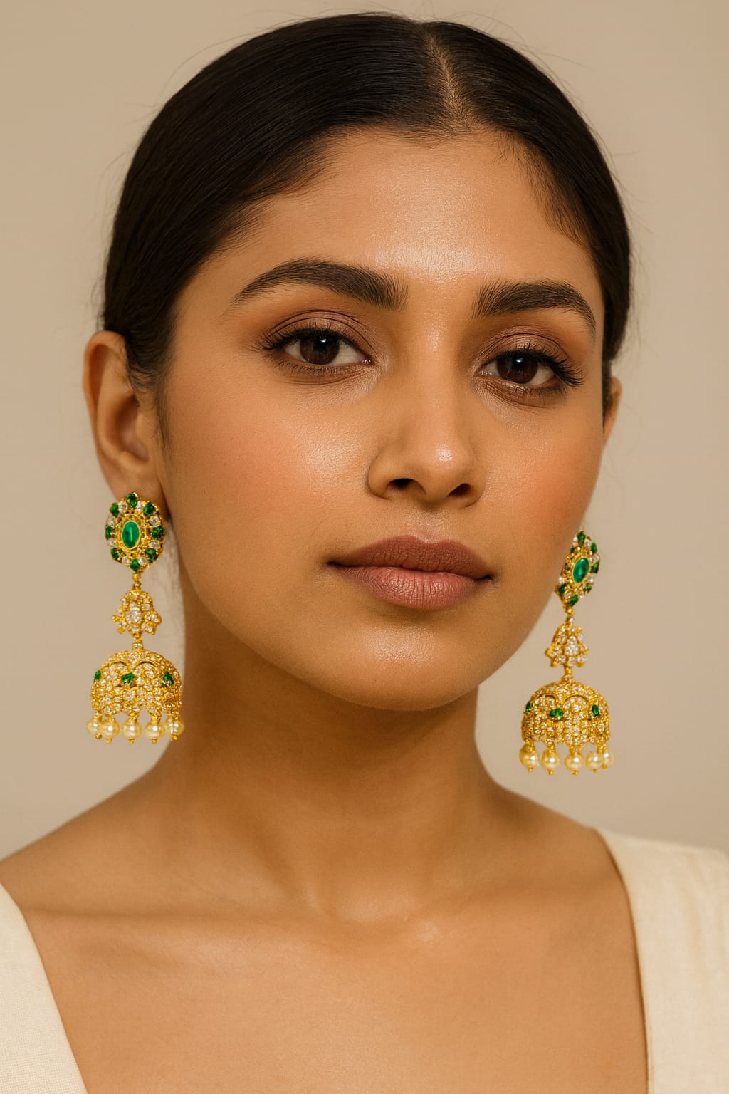 Green Timeless Heritage Pearl Jhumkas