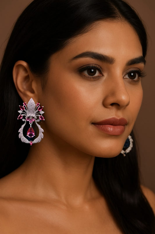 Deep Pink Vintage Glamour Crystal Earrings
