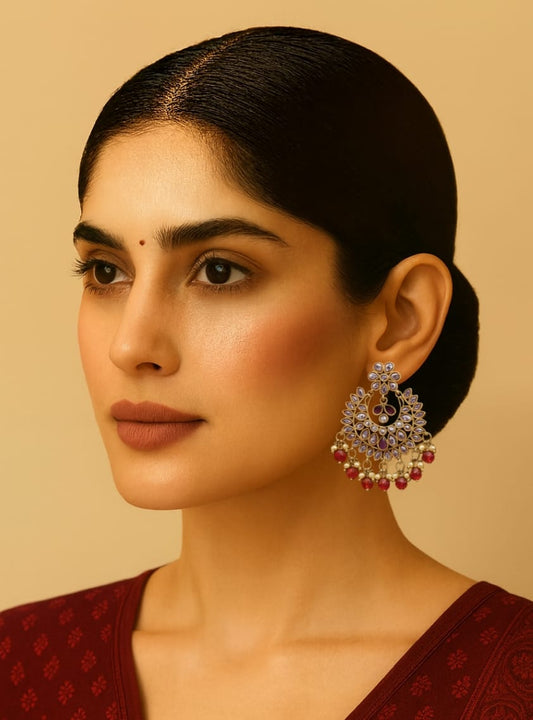 Red Royal Kundan Chandbali Earrings