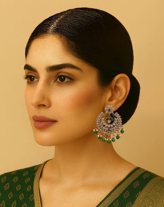 Green Royal Kundan Chandbali Earrings