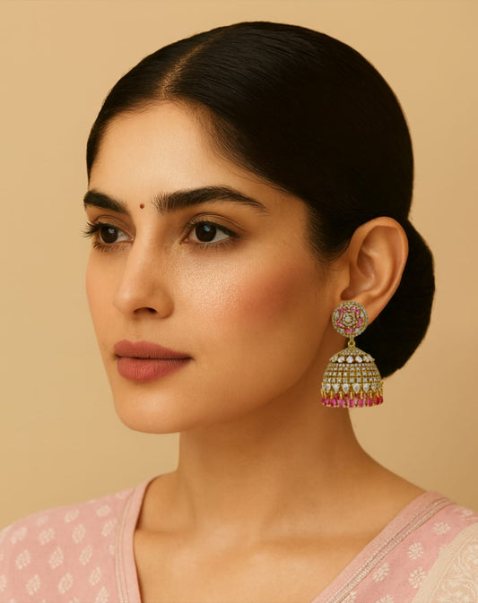 Ruby Majestic Golden Diamond Jhumkas