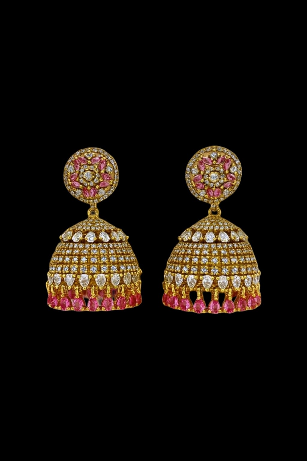 Ruby Majestic Golden Diamond Jhumkas