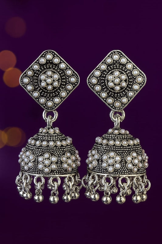 Noorvi Oxidized Pearl Dome Jhumkas