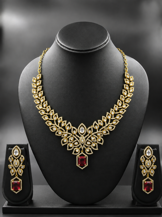 Ruby Leaf Elegance Necklace Set