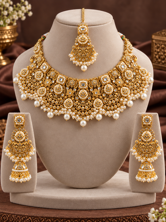Royal Kundan Pearl Necklace Set