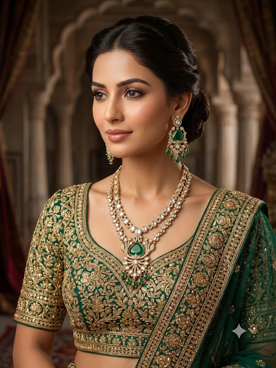 Emerald Royale Kundan Necklace Set
