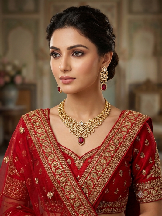 Ruby Leaf Elegance Necklace Set