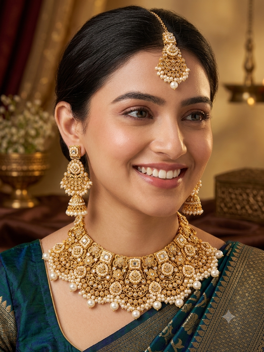 Royal Kundan Pearl Necklace Set