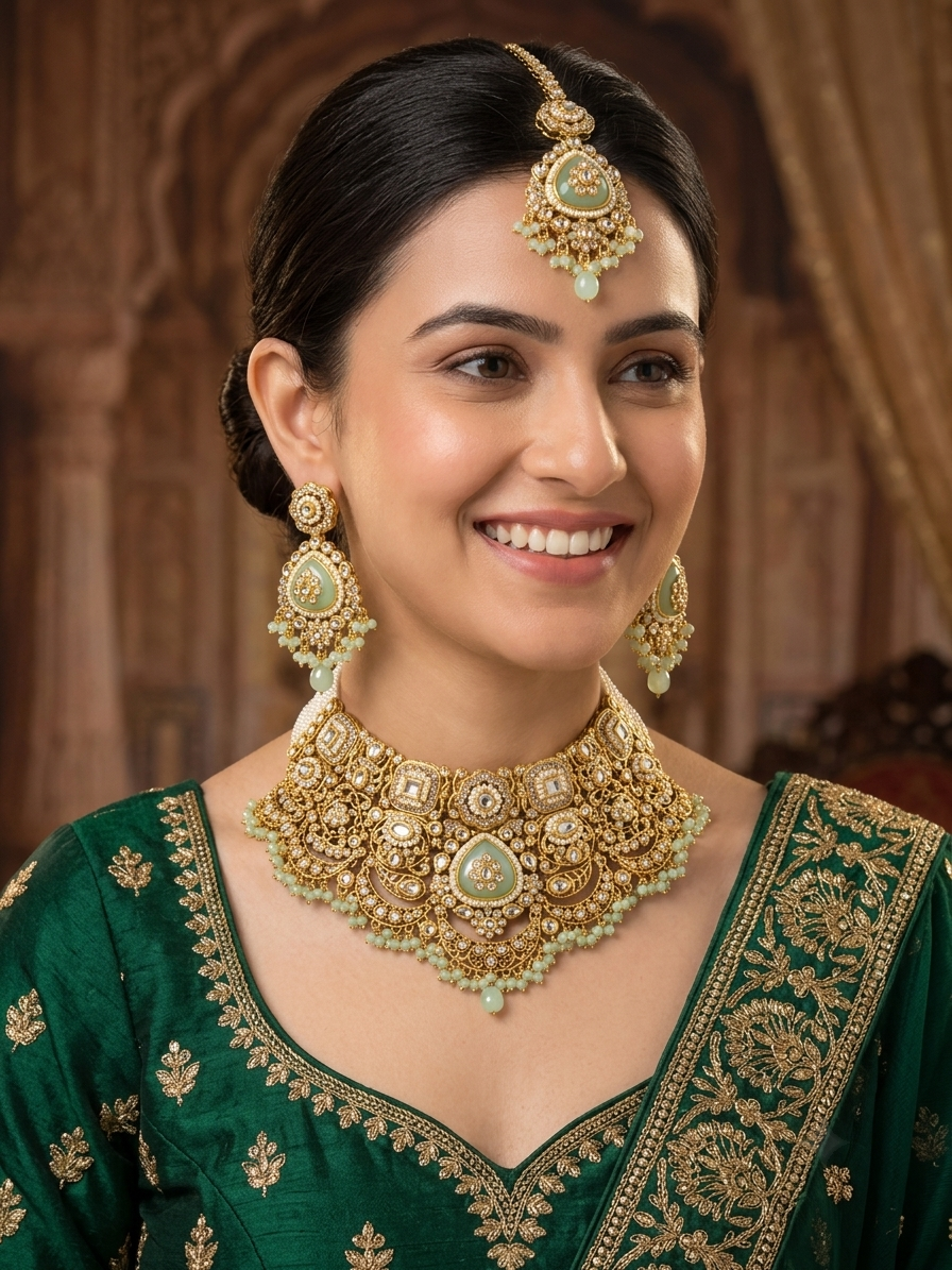 Royal Mint Green Kundan Necklace Set