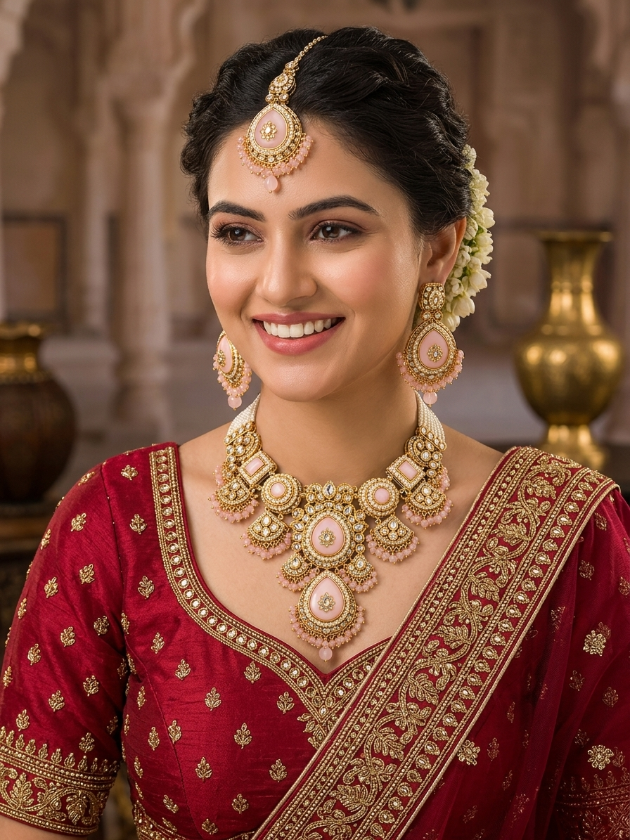 Rose Pearl Maharani Necklace Set